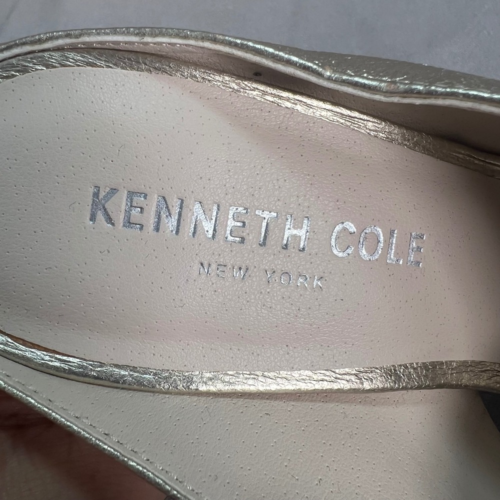 Kenneth Cole Lyra Gold Leather Mules Block Heel Party Chic Metallic Cocktail 7 - Picture 8 of 11